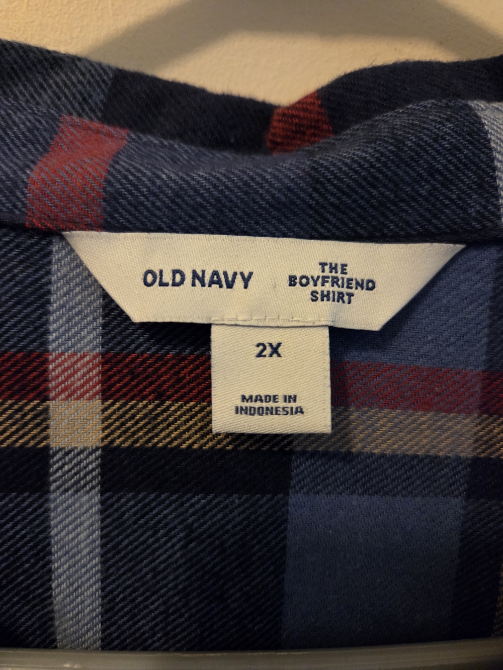 Old Navy Plaid Boyfriend Shirt in Navy, Red, Mustard - Picture 2 of 3